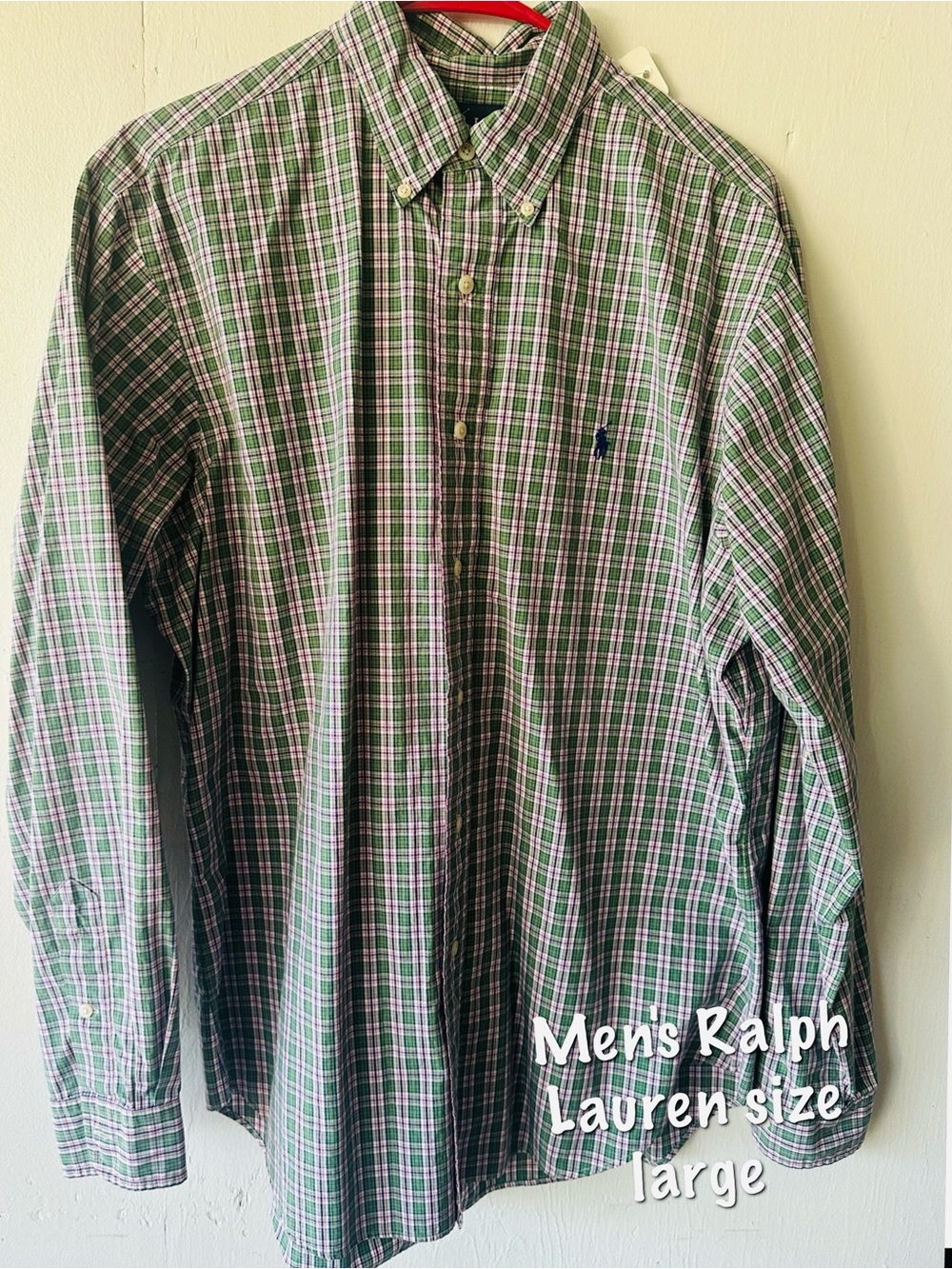 Ralph Lauren Green and White Plaid Button-Down Shirt